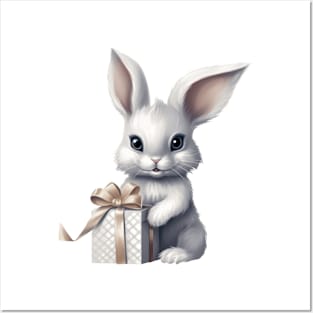 Silver Christmas Rabbit Posters and Art